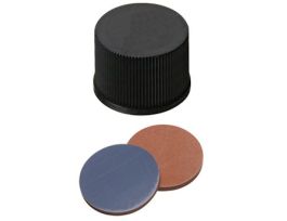 Screw Cap, Polypropylene, Black, 15 mm, Closed, Red Butyl/Grey PTFE Septa; 1000/pk