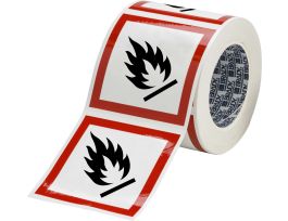 GHS Flammable Picto Label, 4" H x 4" W x .035" D