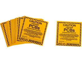 CAUTION CONTAINS PCBS Labels, 4" H x 4" W x 0.004" D