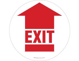 Anti Skid Floor Sign: Vinyl, Red On White, 17" Diameter, Exit