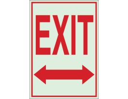 BradyGlo Exit Sign, Red on Glow, 14" H x 10" W x 0.008" D, Arrow Direction: Left/Right