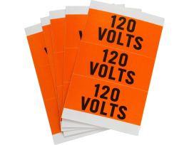 Porta-Pack 120 VOLTS Labels, 0.563" H x 3.25" W x 0.0073" D, Black on Orange