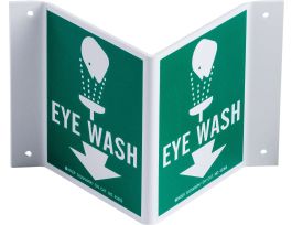 V Eye Wash Sign, 5.5" H x 10" W x .035" D, Plastic