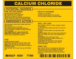 CALCIUM CHLORIDE Labels, 3.75" H x 4.5" W x 0.005" D, Black on Yellow