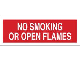No Smoking Or Open Flames Sign, 5" H x 14" W x 0.006" D, Polyester