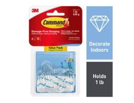 Command™ Clear Small Hooks, Value Pack 6 hooks, 10 strips, 17092CLR-6ES