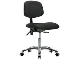 Clean Room ESD Ergonomic Chair, Vinyl, Desk Height, Black, No Arms, Chrome Casters