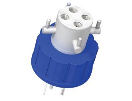 Solvent Bottle Cap, GL45, 4 UNF(F) ports with valves, blue; 1/ea