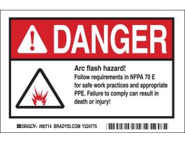 Arc Flash Labels - Self-Sticking Polyester, 4" H x 6" W x 0.006" D, Pack of 5 Labels, Black/Red on White