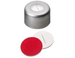 Silver Aluminum Crimp Cap, 8 mm Dia., Silicone/PTFE Septum w/Pre-Slit; 1000/pk