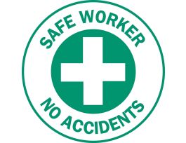SAFE WORKER NO ACCIDENTS Hard Hat Labels, 2" Dia, Card of 4 Labels, Green on White