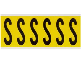 Repositionable Vinyl 3 in Black on Yellow, Letters S Card of 6 Labels