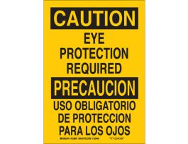 Bilingual CAUTION Eye Protection Required Sign, 14" H x 10" W x 0.06" D, Polystyrene