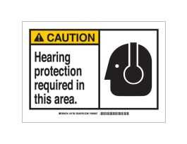 CAUTION Hearing Protection Required In This Area. Sign, 10" H x 14" W x 0.06" D, Polystyrene