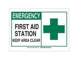 First Aid Station Keep Area Clear Sign, 7" H x 10" W x 0.035" D, Aluminum