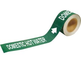 Domestic Hot Water Pipe Marker, 2" H x 12" W, Roll of 25 Each, Fits Pipes 2.5" Dia. Thru 6" Dia.