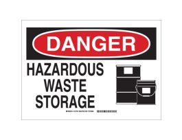 DANGER Hazardous Waste Storage Sign, 7" H x 10" W x 0.1" D, Fiberglass