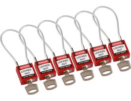 Compact Nylon Padlock 4.2 in Steel Shackle KA Red with 7.87 in Cable 6PK