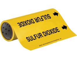 SULFUR DIOXIDE Pipe Marker, 30' H x 12" W, Roll of 30', Fits Pipes, 2.5" Dia. Thru 6" Dia.