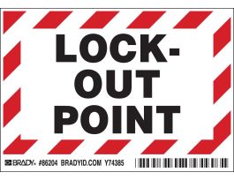 LOCK-OUT POINT Labels, 3.5" H x 5" W x 0.006" D, Black/Red on White