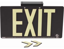 BradyGlo Exit Sign, Black, 9.5" H x 17.25" W x .25" D, Single Sided, Bracket