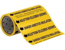 DANGER ASBESTOS INSULATION Pipe Marker, 30' H x 8" W, Roll of 30', Fits Pipes 2" Dia. or Smaller