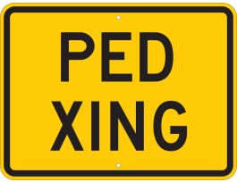 Ped Xing Sign, 18" H x 24" W x 0.090" D, Aluminum, Two Hanging Holes