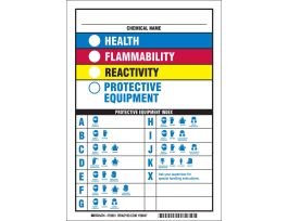 Chemical Name Health Flammability Instability Protective Equipment Protective Equipment Index Sign, 10" H x 7" W x .035" D, Magnetic Vinyl