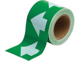 Directional Flow Arrow Tape for Pipe Marking - Roll Form, Pressure Sensitive Vinyl, White on Green