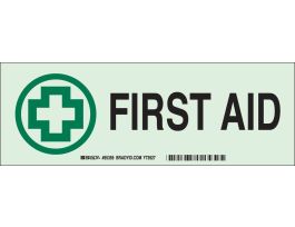 BradyGlo First Aid Sign, 5" H x 14" W x 0.063" D, Polystyrene