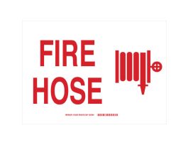 Fire Hose Sign, 10" H x 14" W x 0.006" D, Red on White, Polyester