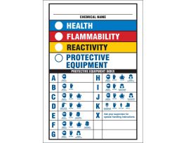Chemical Name Health Flammability Reactivity Protective Equipment Sign, 10" H x 7" W x 0.035" D, Aluminum