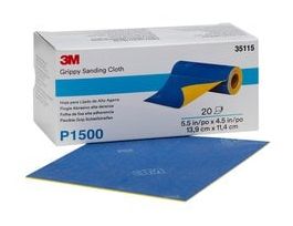 3M™ Grippy Sanding Cloth 35115, P1500 Grade, 5.5 in x 4.5 in, 20 Sheets/Roll, 4 Rolls/Case