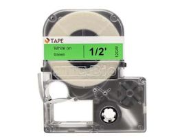26' Cassette of 12mm Lab Tape, Green w/ White Print