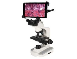 Digital Compound Microscope with 8" Tablet, Trinocular, 4X/10X/40X/100X, Super High Contrast Lens; 110-240 VAC