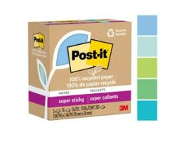 Post-it® Super Sticky Recycled Notes 654R-5SST, 3 in x 3 in (76 mm x 76 mm)