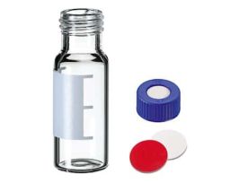 AVCS? Certified Screw Top Vial and Cap Kit, Level 2, Short Thread, Clear Glass, Red Silicone/Ivory PTFE Septa, 2 mL; 100/PK