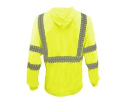 COR-BRITE® TYPE R, CLASS III, LIME MOISTURE WICKING T-SHIRT, LONG SLEEVES, ATTACHED HOOD, 2-INCH SILVER REFLECTIVE TAPE