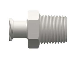 Luer to Threaded Fitting, Straight Adapter, White Nylon, Female Luer Thread  7/16" Hex x 1/8-27 NPT(M); 25/Pk