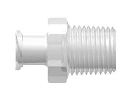 Luer to Threaded Fitting, Straight Adapter, Polypropylene, Female Luer Thread Style with 7/16" Hex x 1/8-27 NPT(M); 25/Pk
