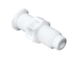 Luer to Threaded Fitting, Straight Adapter, White Nylon, Female Luer Thread Style with 5/16" Hex x 1/4-28 UNF(M) Bottom Sealing Thread; 25/Pk