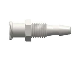 Luer to Hose Barb Fitting, Straight Adapter, White Nylon, Female Luer Thread Panel Mount 1/4-28 UNF x 200 Series Barb 1/8" ID; 25/Pk