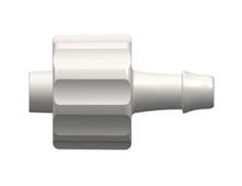 Luer to Hose Barb Fitting, Straight Adapter, White Nylon, Male Luer Integral Lock Ring x 500 Series Barb 1/8" ID; 25/Pk