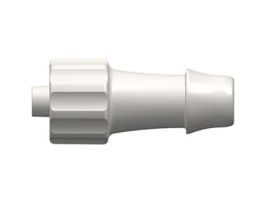 Luer to Hose Barb Fitting, Straight Adapter, White Nylon, Male Luer Integral Lock Ring x 500 Series Barb 1/4" ID; 25/Pk