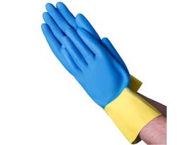 Neoprene Coated Latex Flock Lined Gloves, 28 mil, 12" Cuff, Blue/Yellow,  Laege; 144/CS