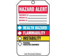 Hazardous Material Tags, Hazard Alert, HMCIS Bars (front) PPE, Chemical Severity, Target Organs (back), 5.75" x 3.25", RP-Plastic, 25/pk